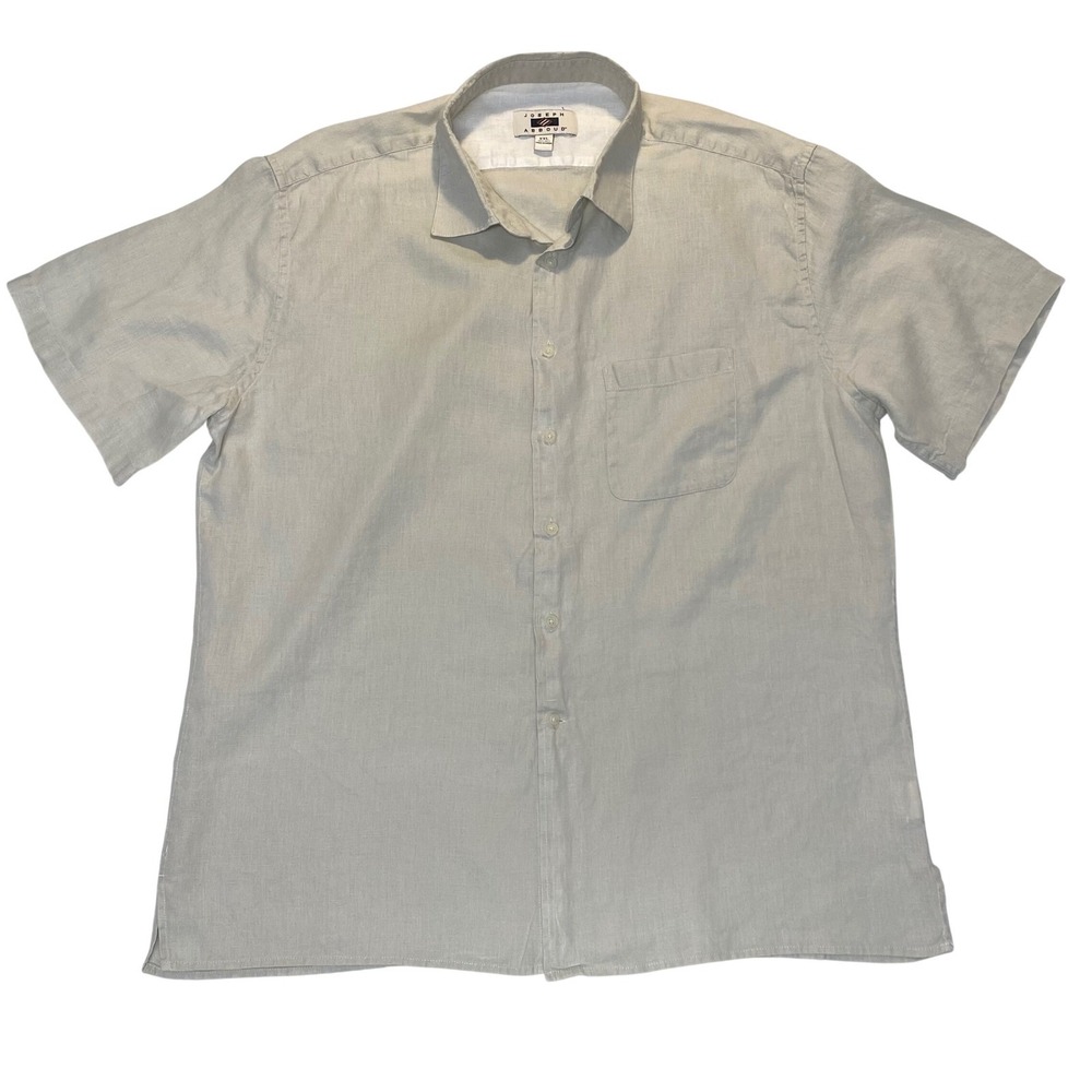 Joseph Abboud Mens XXL 100% Linen Short Sleeve Button‎ Up Shirt Beige RN 77219